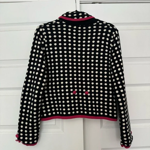 vintage y2k 2000s girly navy blue and cream polka dot cardigan sweater size M - Picture 3 of 5